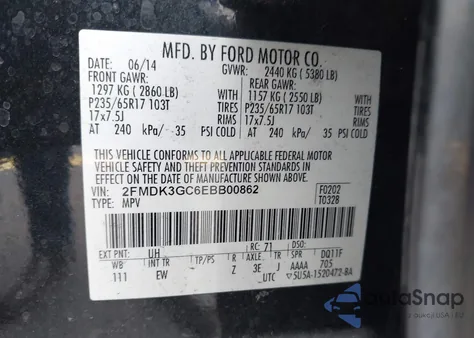 2014 Ford Edge Se from USA, damaged, VIN 2FMDK3GC6EBB00862